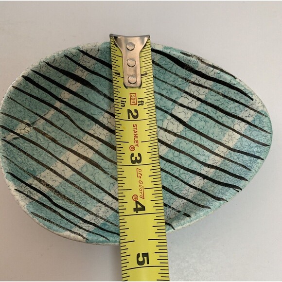 MCM Dumler & Breiden Art Pottery Blue White & Black Crackled Dish Bowls Set Of 3 - Picture 7 of 8